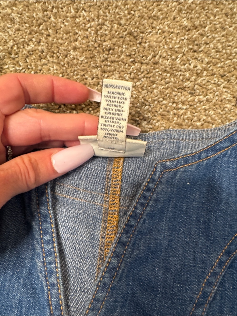 St. John's Bay Blue Denim Tie-Waist Dress chambray 100% Cotton jean western SZ L - Picture 7 of 8